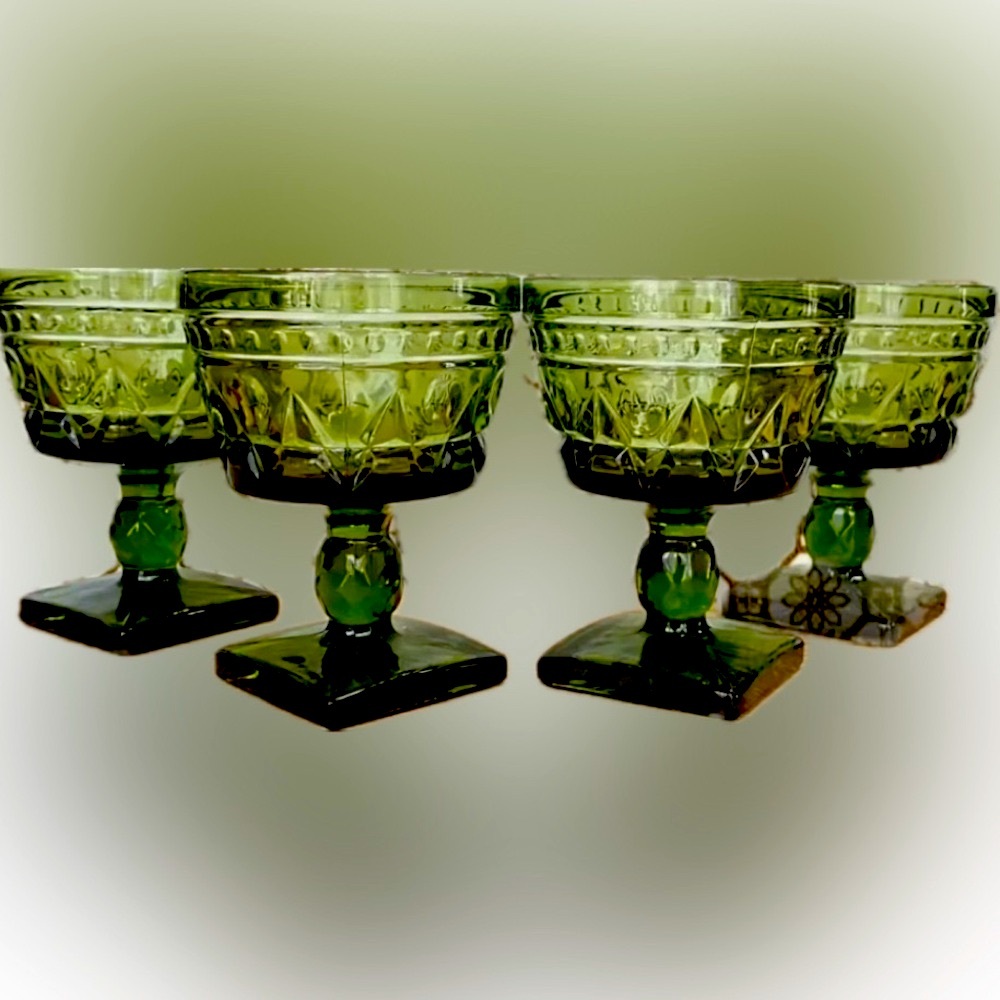 Indiana Glass Park Lane Avocado Green Sherbet Glasses (Set of 4)